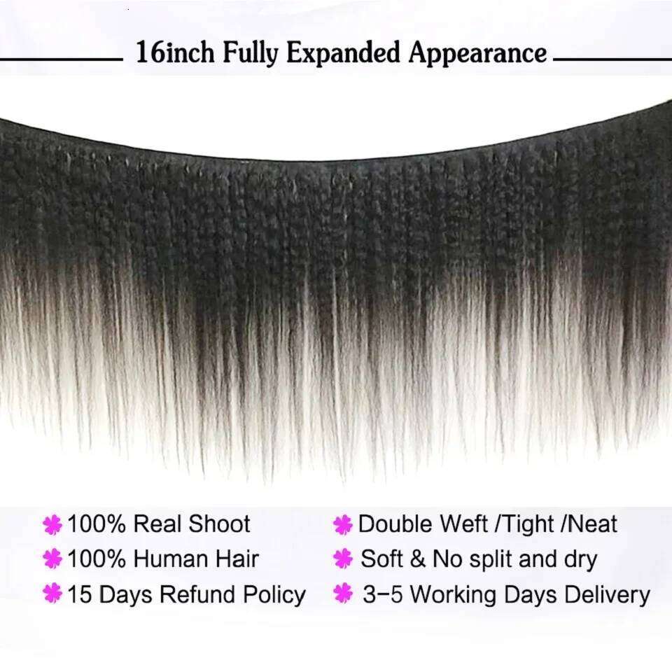8-30Inch Remy Kinky Human Yaki Straight Bundles Hair Weft With 4X4 Lace Frontal Closure
