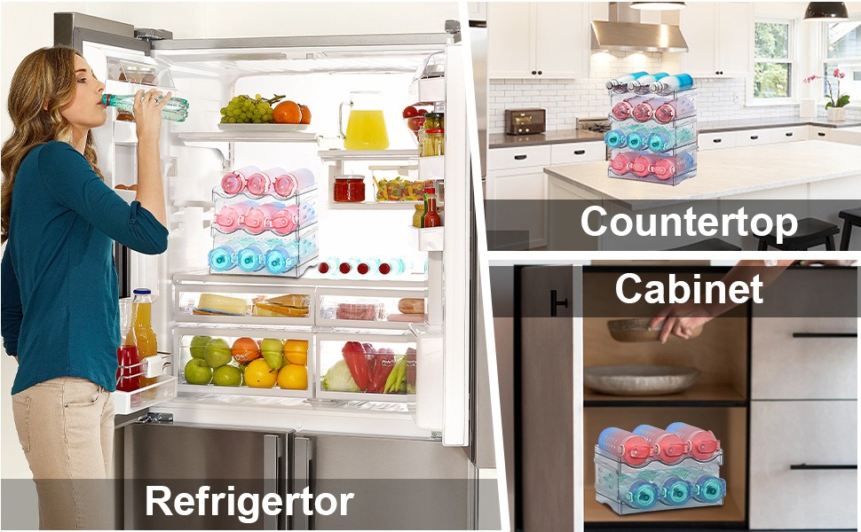 Plastic Stackable Wine Rack for Refrigerator, Cabinet, Countertop,Wine Bottle Holder, Water Bottle Organizer for Fridge, Pantry, Kitchen supplies