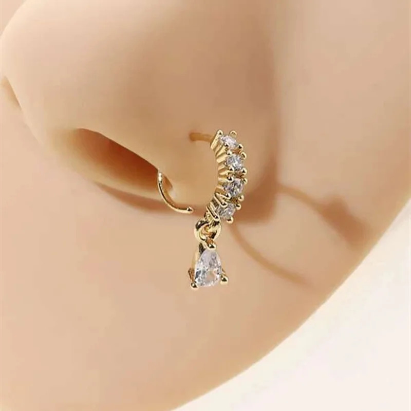 Crystal Zircon Decor Nose Ring Hoop for Women Piercing Nariz Cartilage Earrings Dangling Nose Piercing Septum 250611