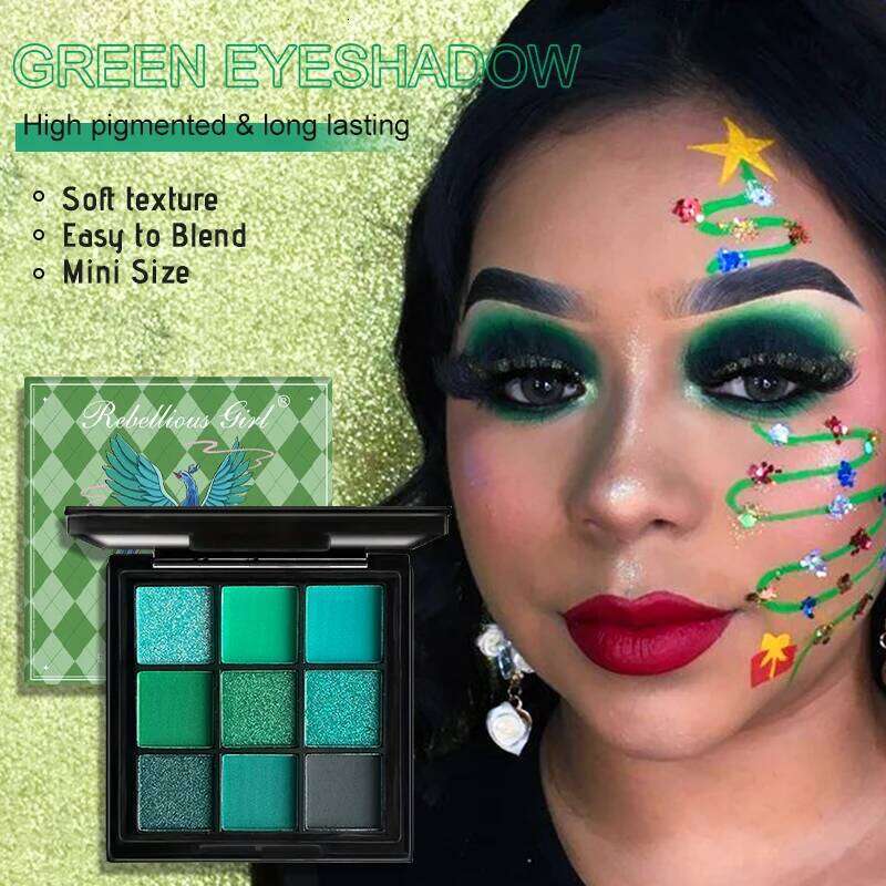 9 Colors Pea Eyeshadow Palette, Pearly Glitter Sequins Finish Green Color Colorful Stage Makeup for For sic Festival free shipping