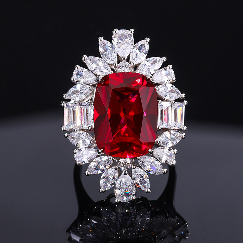 S925 Silver Elegant Faux Pigeon Blood Ruby Pendant Ring Set, Fashion Ruby Jewelry, Perfect for Weddings and Special Occasions, Ideal for Women