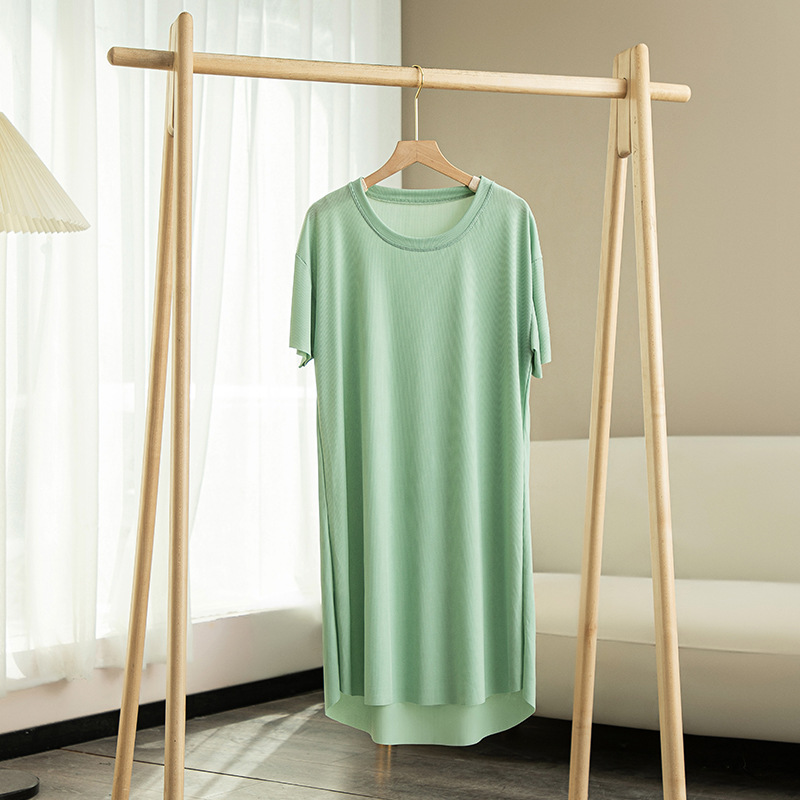 DO9295 Medium-length solid color round neck casual home short-sleeved thin outer wear