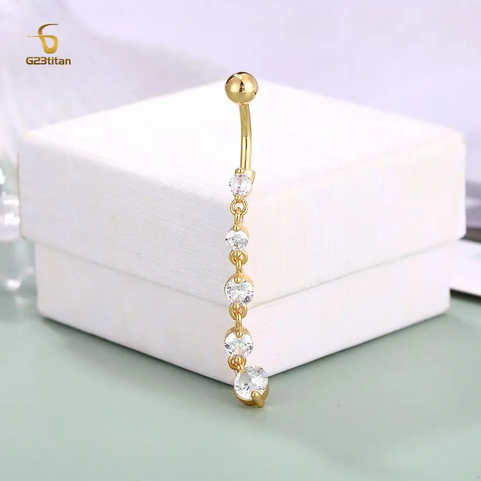 Crystal Zircon Pendant Dangle Belly Button Rings Gold Color Steel Navel Piercing Bars Sexy Women Body Jewelry 250611