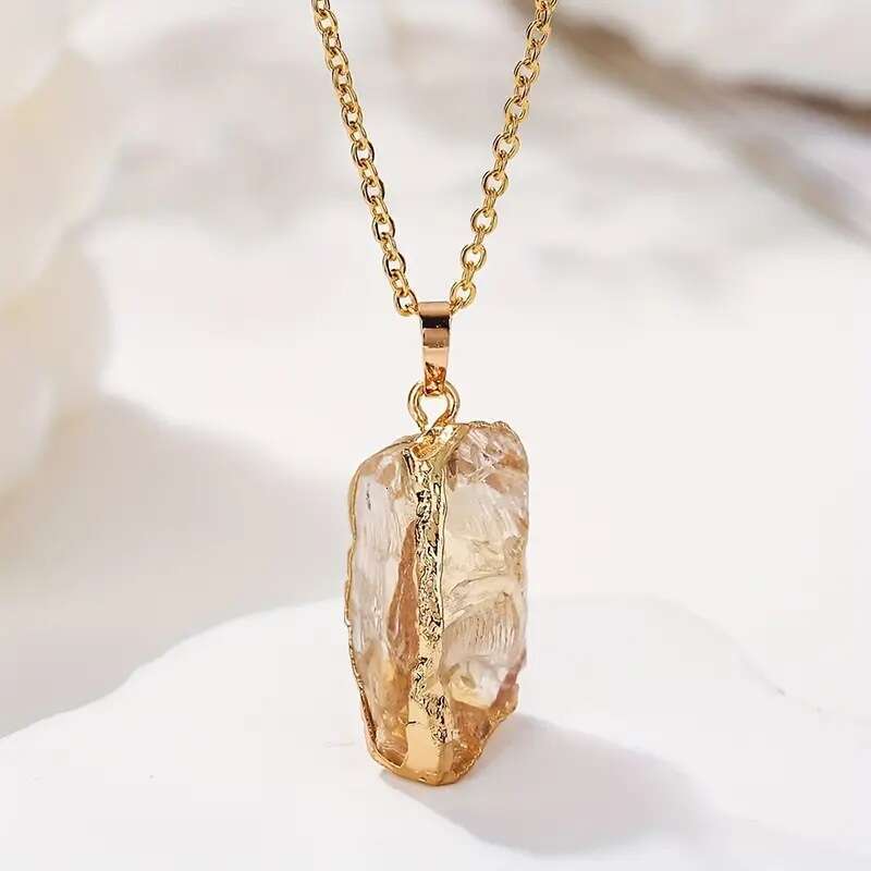 Natural Stone Irregular Raw Electroplated Gold Pendant Pink Quartz Yellow Crystal DIY Jewelry Accessories