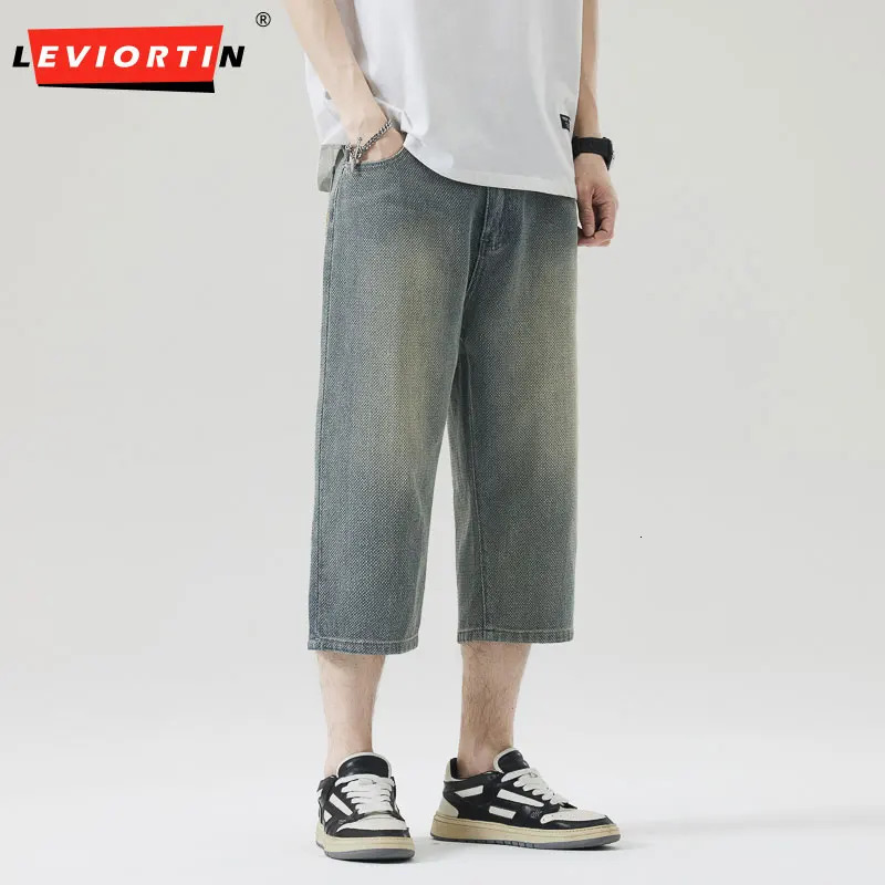 Male Short Jeans 2025 Summer Lightweight Baggy Straight Cut Cropped Pants American High Fashion Wide Leg denim Shorts 250611Z