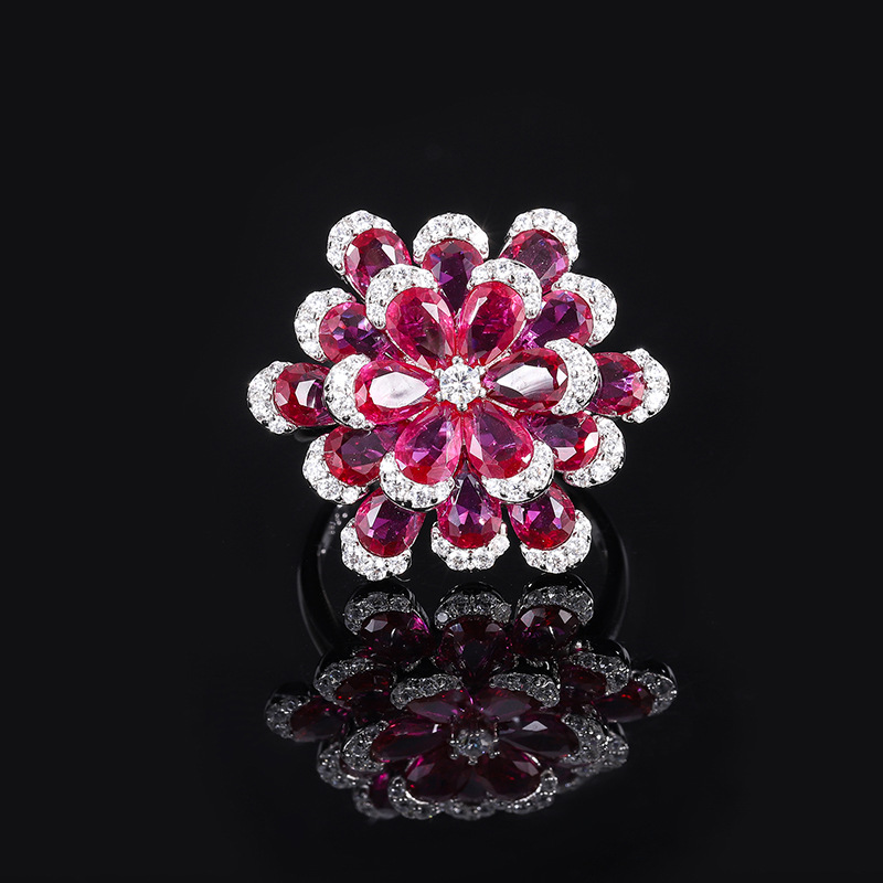 S925 Silver Best-Selling Faux Ruby Flower Set, Luxury Jewelry Necklace, Earrings & Ring Set, Perfect for Weddings and Special Occasions