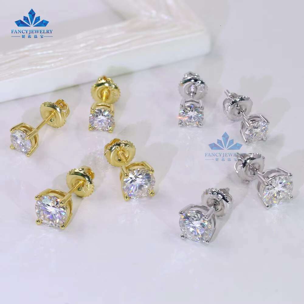 Luxury Jewelry Classic 8mm 2CT Mossanite Earrings Screw Back 925 Sterling Silver VVS Diamond Moissanite Stud Earrings for Women