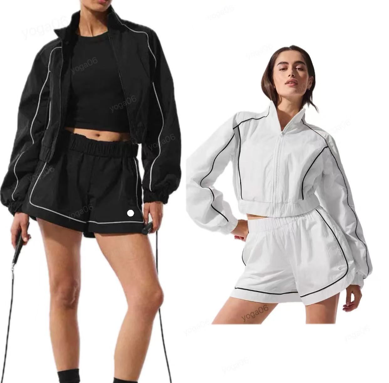 5A Women Yoga Jacket Sets Workout Sports Sets Motivate Full-Zip Track Jacket And Shorts Gym Coat Fiess Jackets Sports Quick Dry Aloness Women Clothes