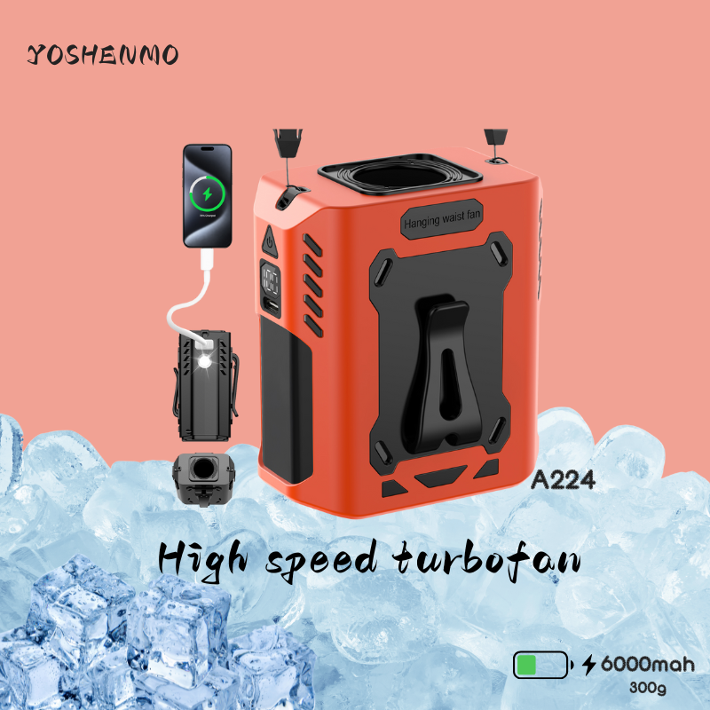 Multifunctional Hands-Free Waist Fan - 4000mAh Rechargeable High-Speed Turbofan, Clip-On/Neck/Desk Design for Outdoor Work, Cycling, Camping & Daily U