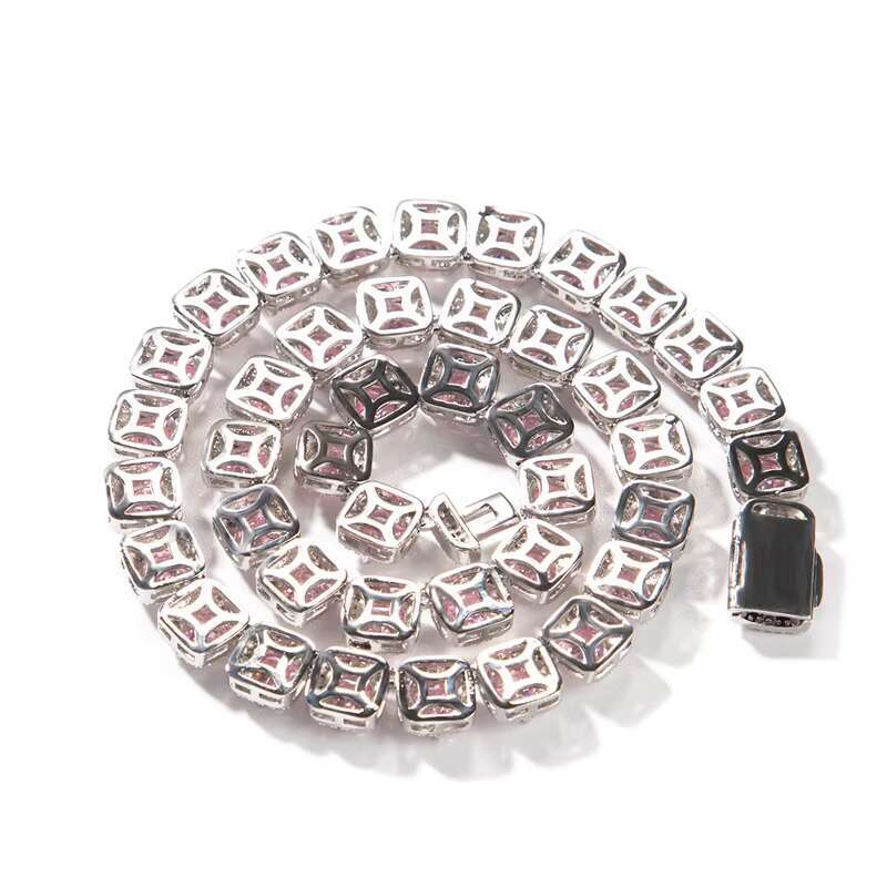 OACOCA Hip Hop Bling 9mm Square Tennis Chain Micro Paved Pink Heart Moissanite Diamond Men Women Jewelry Chunky Tennis Chain Necklace