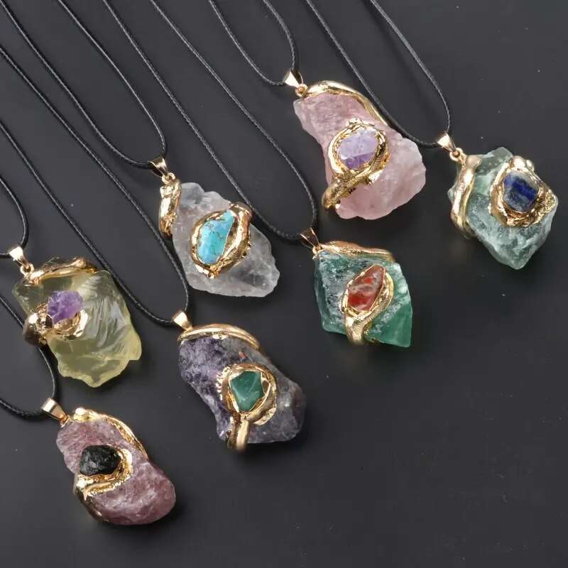 20~40mm Extra Large Gold-Plated Rough Pendant Multicolor Crystal Stone Irregular Necklace Jewelry Accessories