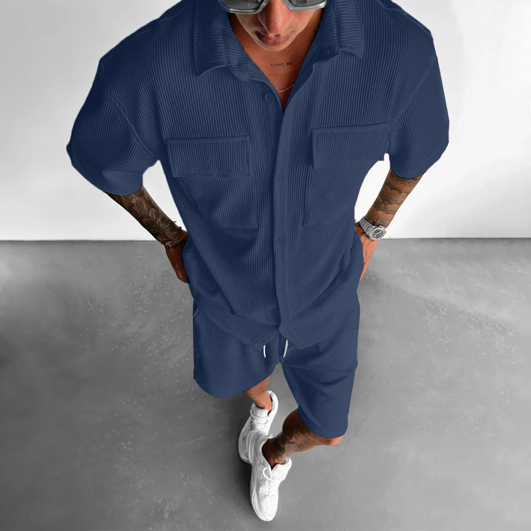 Summer shortsleeved shirt shorts sports suit mens loose Tshirt fivequarter pants casual fashion trend outing date running 250612