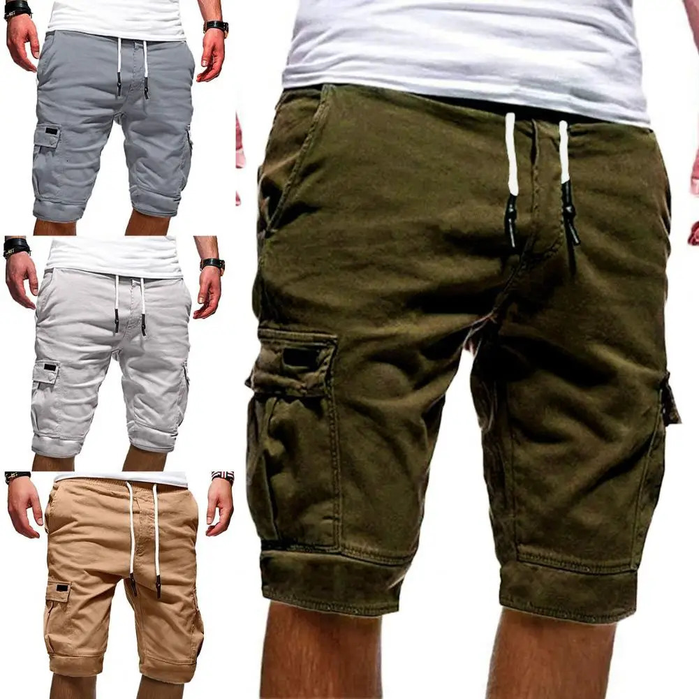 Fashion Half Pants Cargo Shorts Solid Color Multi Pockets Summer Men Loose Drawstring for Jogging Mens Clothing 250611Z