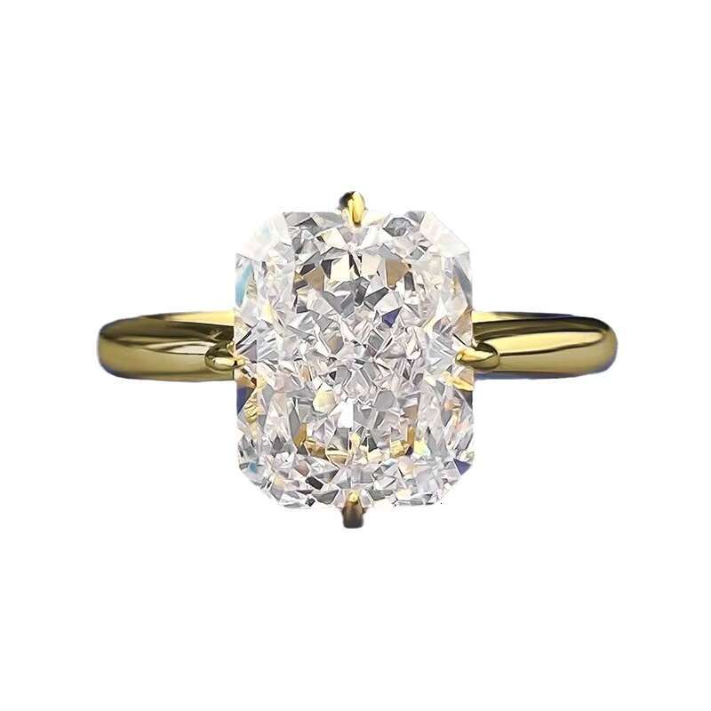 European American Zircon Wedding Engagement Ring High Carbon Diamond 8*10 White Ice Flower Cut S925 Silver Fine Rings