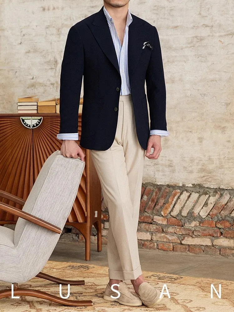 Mens Neapolitan Summer Suit Italian Slim Fit Business Wear Foam Texture Blazer FormFitting Casual Jacket 250603