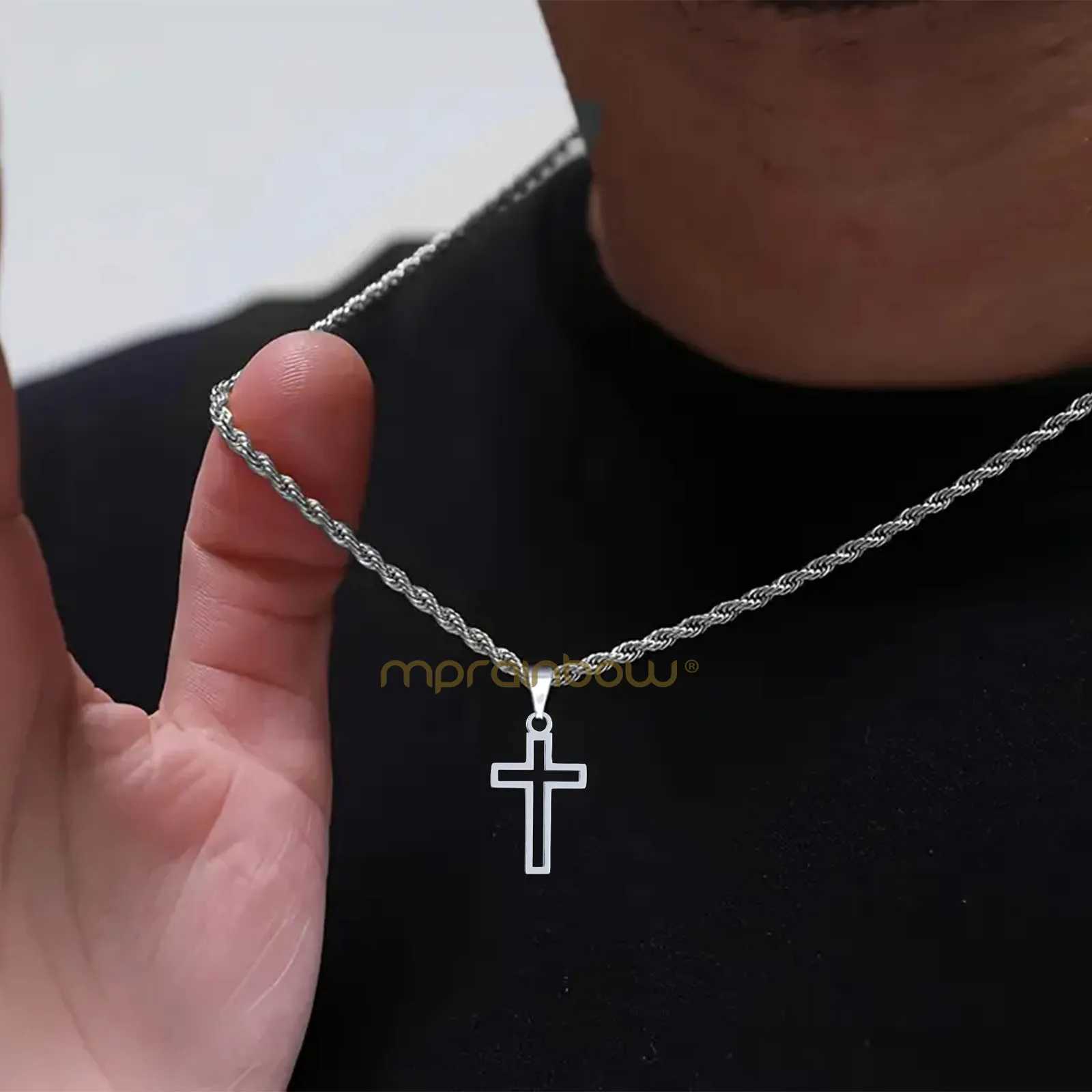 Casual Hollow Cross Necklaces for Men Boys Waterproof Stainless Steel Cross Pendant Necklace Religious Faith Prayer Jewelry Gift W250612