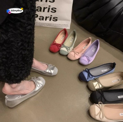 Elegant Flat Evening French Style Small Red Single Women's 2025 Spring Autumn Soft Sole Silver Ballet Shoes ddmythur