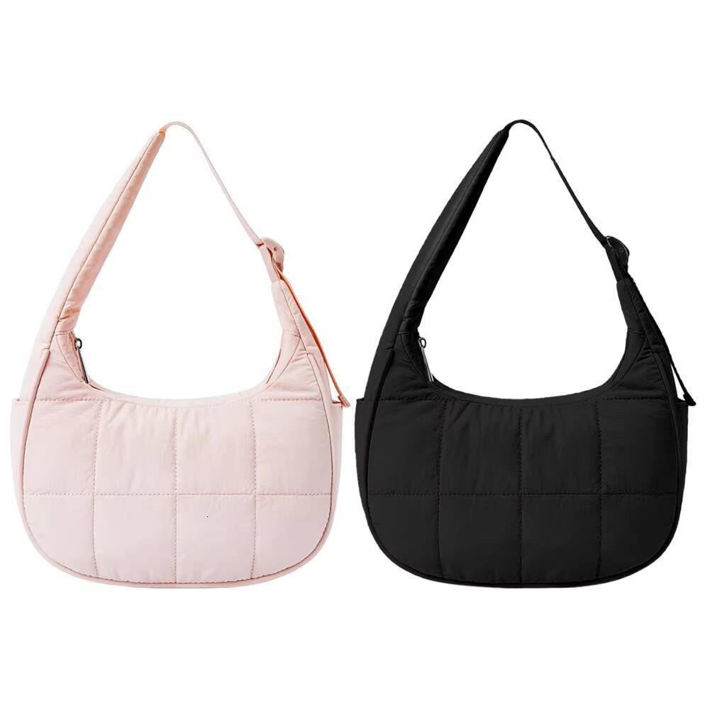Puffer Crescent Women Quilted Shoulder Purse Nylon Adjustable Strap Handbag with Zipper Hobo Bag for Work Travel ddmynov