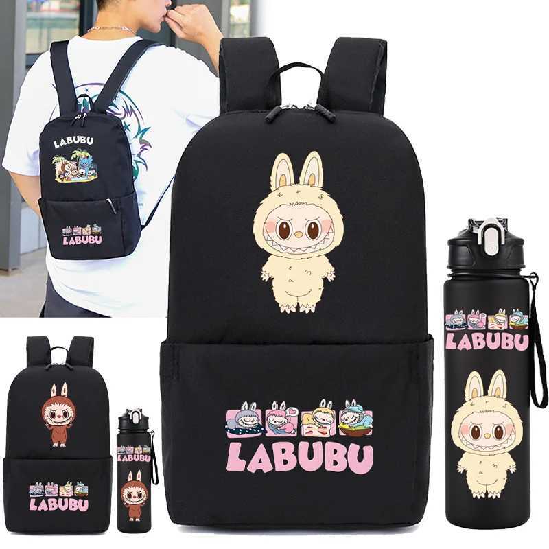 2Pcs/set Cute Labubu Backpack for Boy Girl Zimomo Rucksack School Student Backpack 750Ml Outdoor Sports Water Bottle Mini Bags X250612