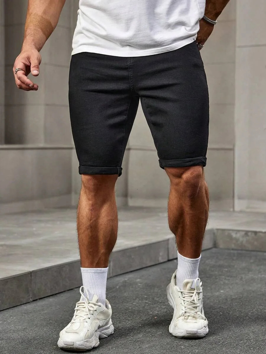 1PC Mens American Street Black Denim Shorts Simple Casual Suitable for Daily Wear 250611Z