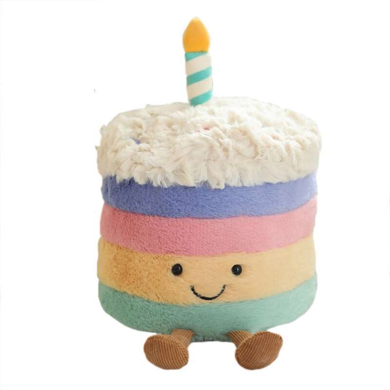 Cute JC Style Rainbow Cake Plush Toy Happy Birthday Doll Fun Atmosphere Gift