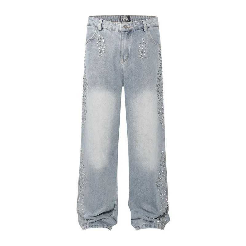 European and American Hot Drilling Washed Jean Mens Black Straight Leg Pants Denim Loose High Street Fashion Jeans Trousers W250612