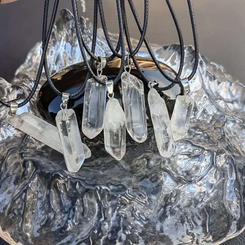 Natural White Single Necklace Crystal Rough Hexagonal Column Pendant Hanging Ornament Accessory Jewelry