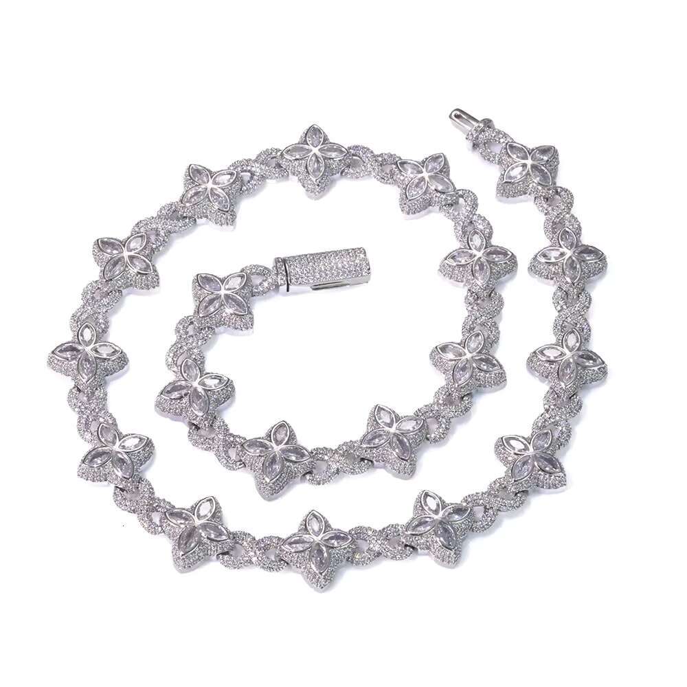 NUOYA Multi-color Vvs Moissanite Cuban Chain Necklace 925 Sterling Silver Hip Hop Jewelry Marquise Flower Design Cuban Chain