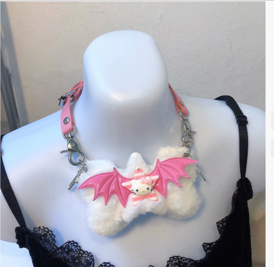 Choker 3PCS/LOT White Color Y2K hip-hop Rock Contrast Fluorescent Alien Pendant pink Chain Necklace