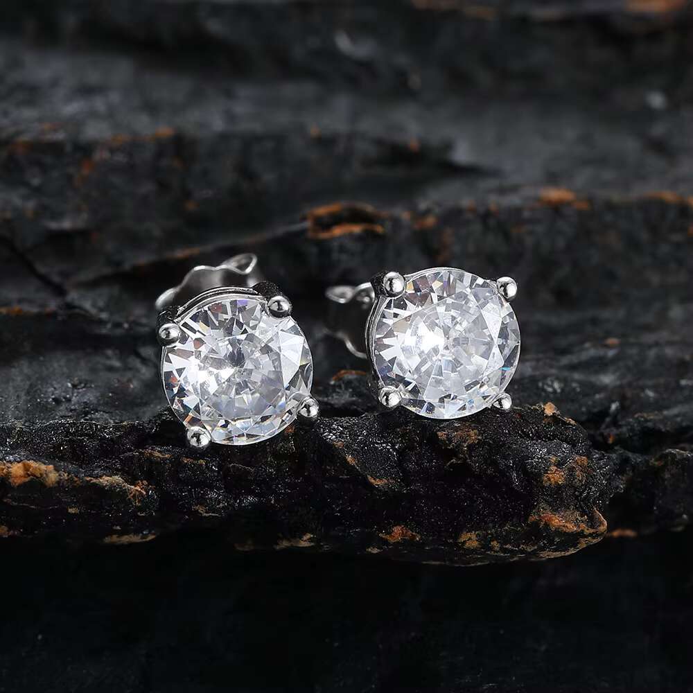 Chic Cubic Zirconia Accent Stones in a Polished Circular Frame: Durable Stainless Steel Ear Post Earrings