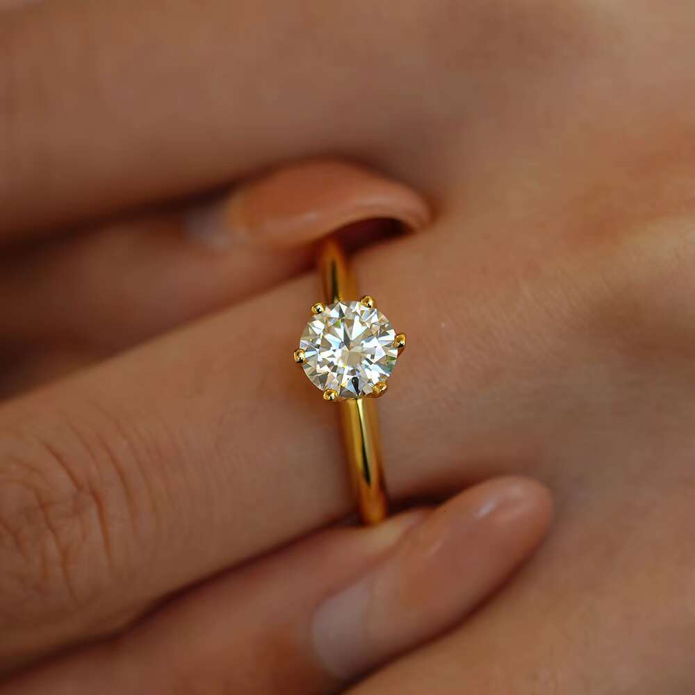 Luxury Gold Jewelry 1ct 2ct Moissanite Diamond Hard Hollow 925 Silver Plated 18K Gold Engagement Rings for Women