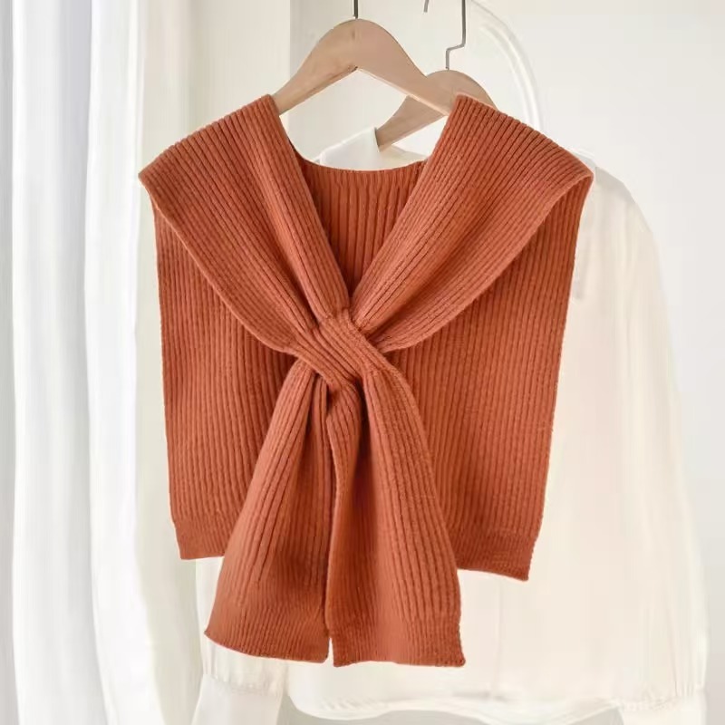 K998 Korean cross-knitted small shawl for women in spring and autumn, popular with waistcoat, fake collar, thickened solid color knitted scarf