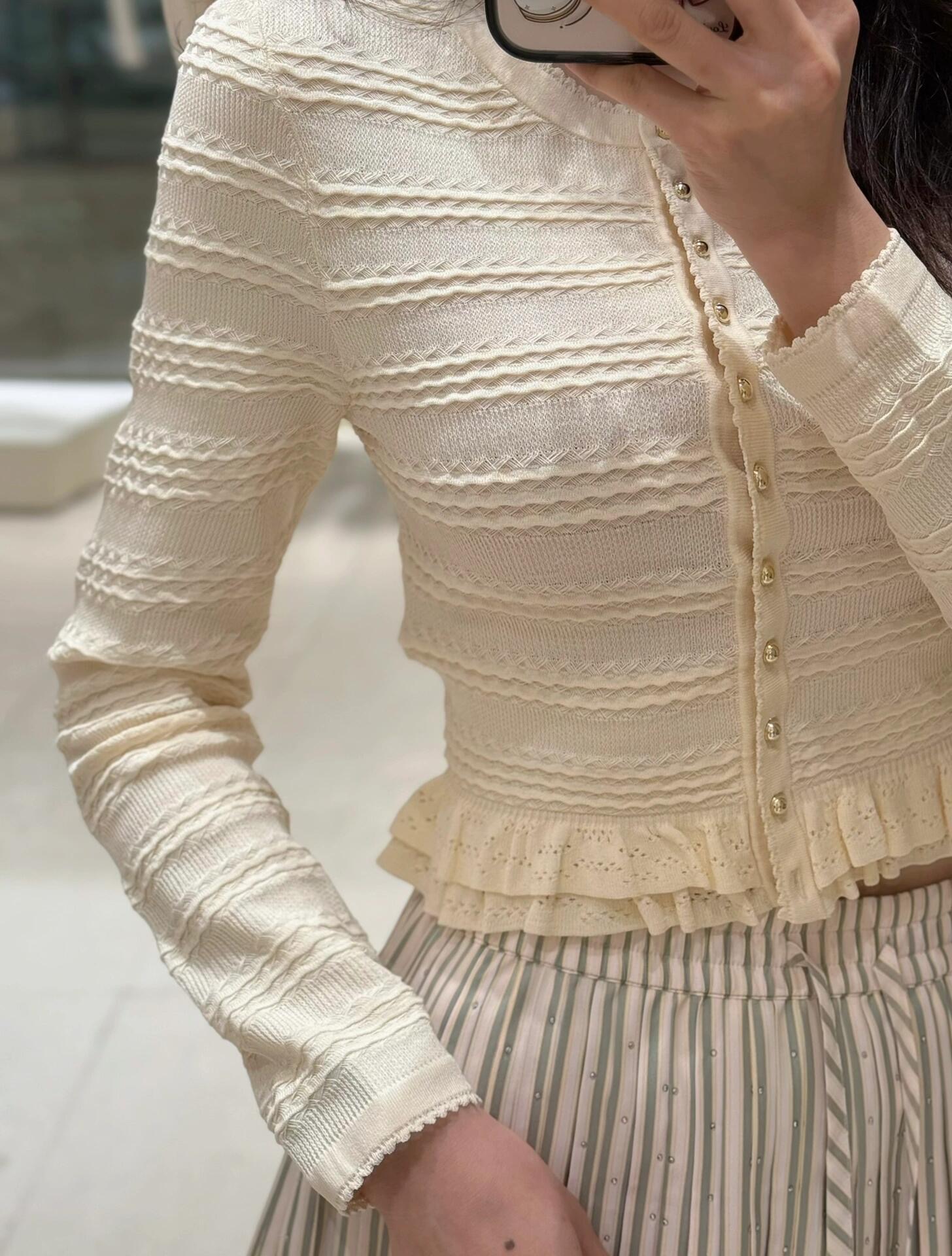 25 new spring/summer san/dr French socialite lace slim knit cardigan jacket+ruffle edge