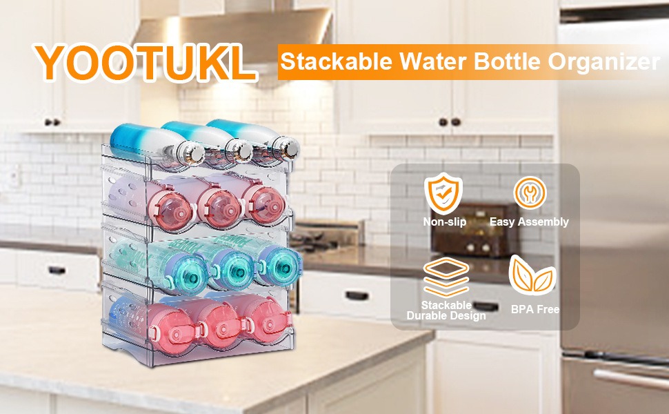Plastic Stackable Wine Rack for Refrigerator, Cabinet, Countertop,Wine Bottle Holder, Water Bottle Organizer for Fridge, Pantry, Kitchen supplies