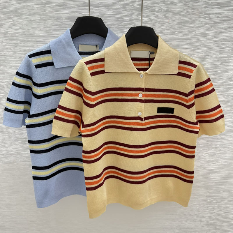 Designer Knitted Polos Shirt Women Luxury Short Sleeve Lapel Knits Tops Summer Street Style Vacation Polo Tops Blouse