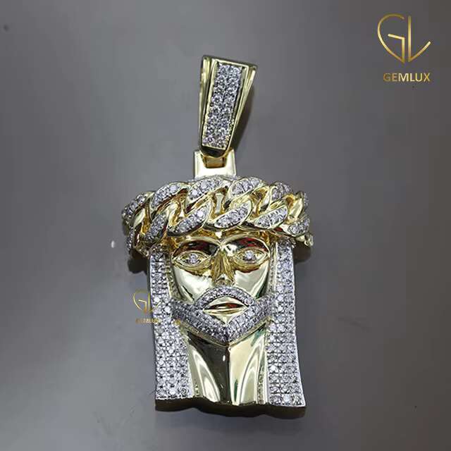 Religious Large Cuban Chain Crown JESUS Iced Out Character Moissanite Diamond 14K Gold Plated Wholesale Price Charm Pendant