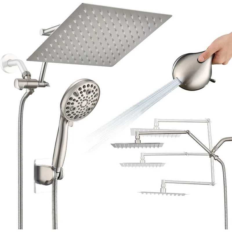 Bath 12 Rainfall Shower Head with Handheld Spray Dual Rain Showerhead with High Pressure 10-Setting Wand Combo X250612