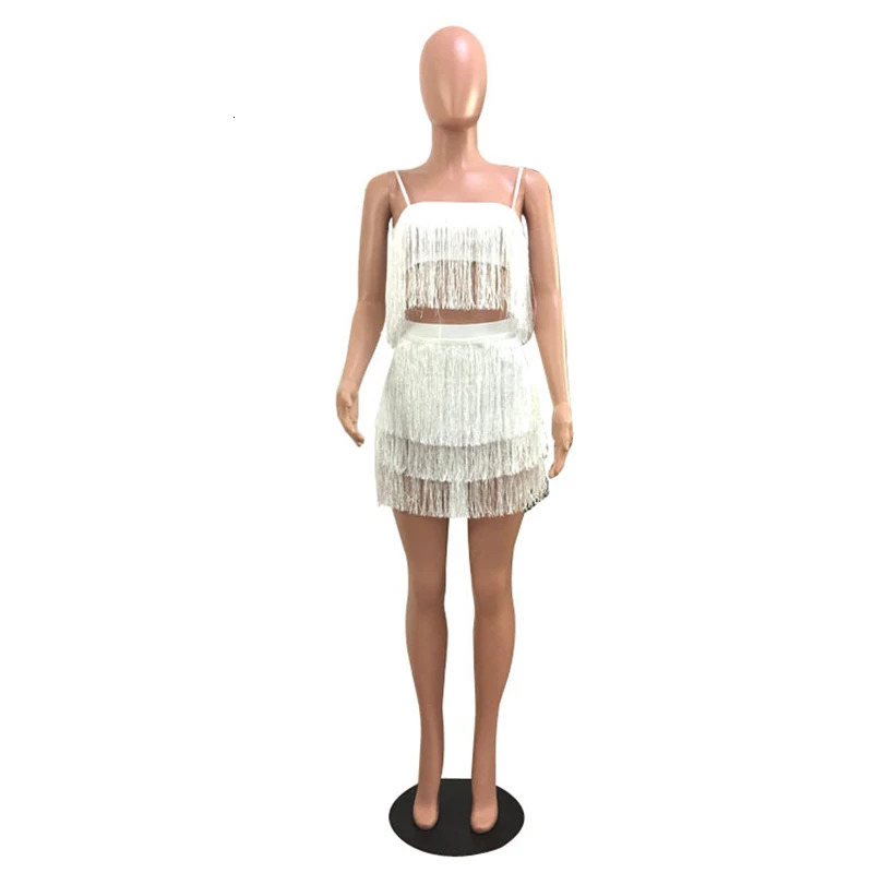 Backless Glitter Tassel Halter Belt Hip Skirt Set Party Costume Tassel Temptation Stage Performance Clubwear Midnight Sexy Suit 250606