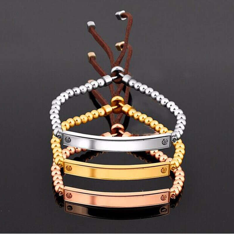 Korean Style Fashion 316L Stainless Steel Bead New Adjustable Men's Screw Bracelet