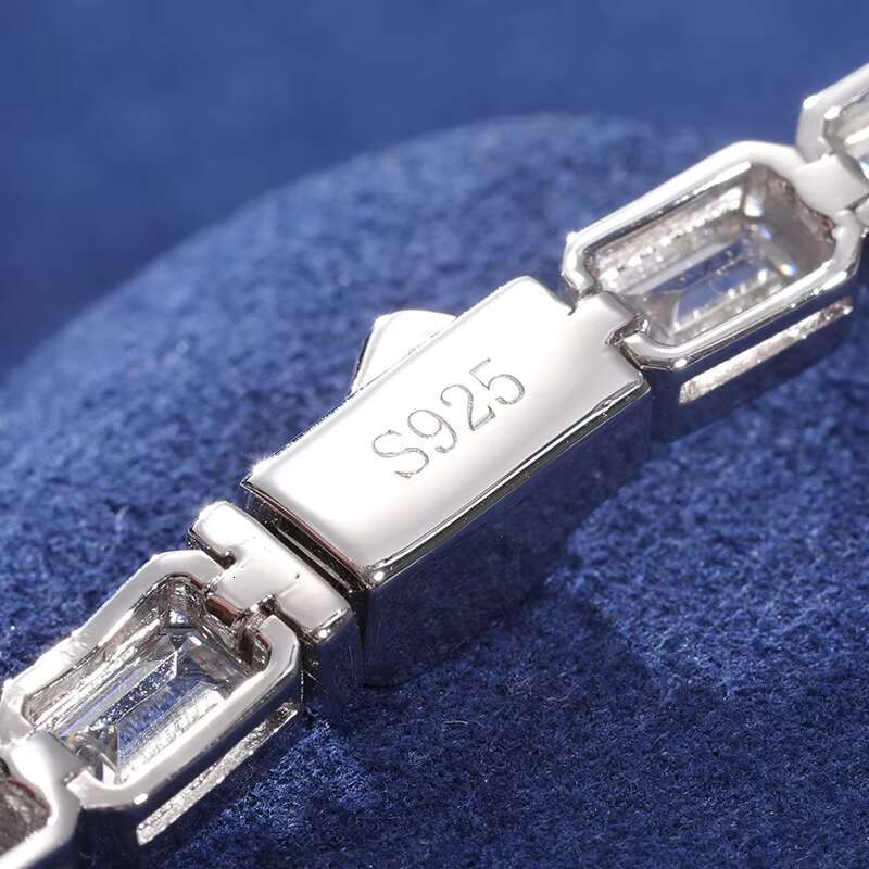 Factory Price Gift Jewelry 5mm 925 Sterling Silver Emerald Cut VVS Moissanite Baguette Tennis Bracelet for Valentines Day