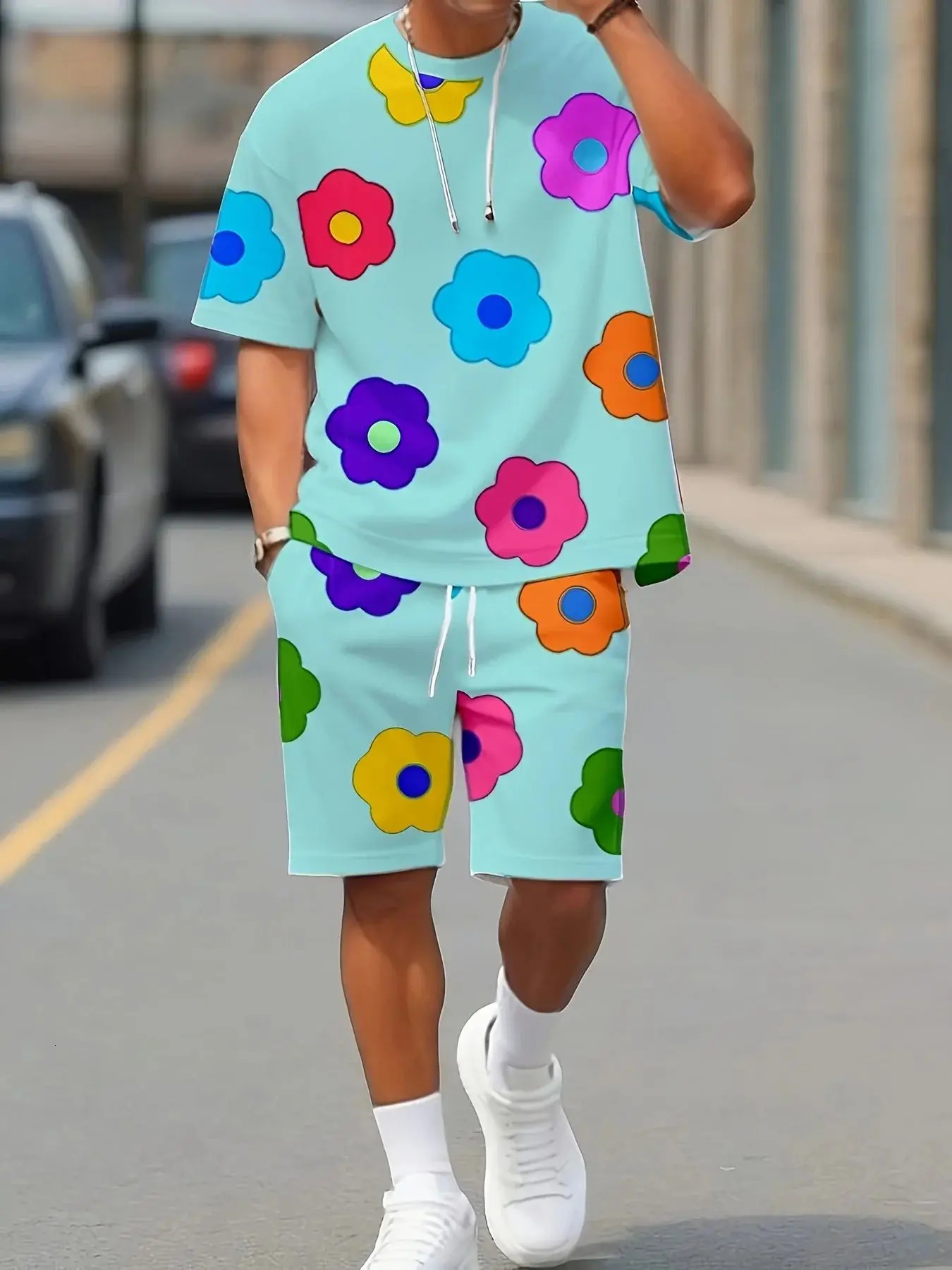 Summer mens suit daily casual short sleeve shorts City street fashion Tshirt outdoor sports m 250612