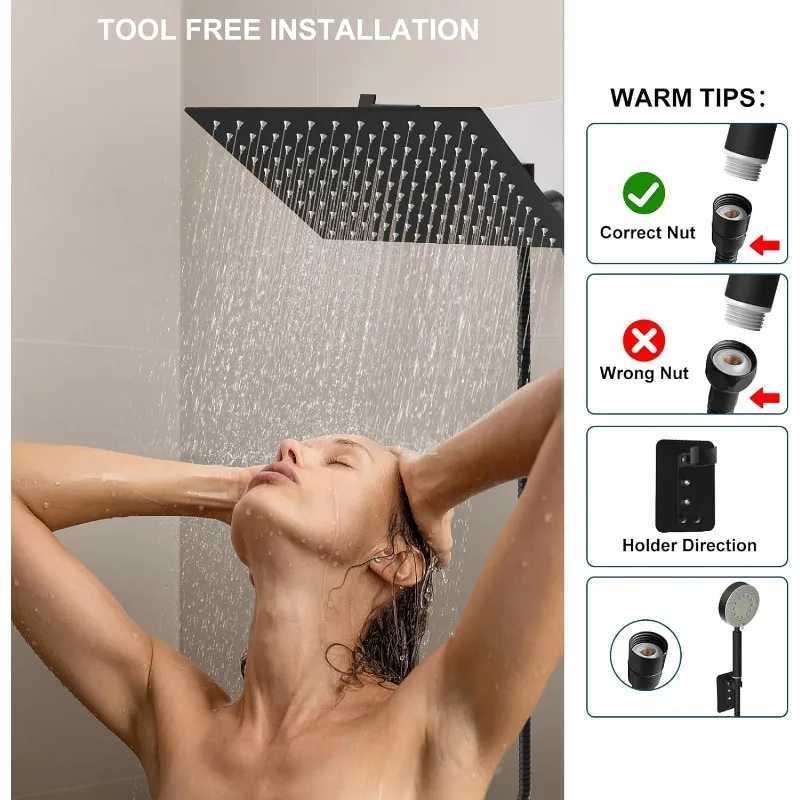Shower Heads with Handheld Spray Combo 10 Matte Black High Pressure Rain Shower Head 11 Adjustable Extension Arm and X250612