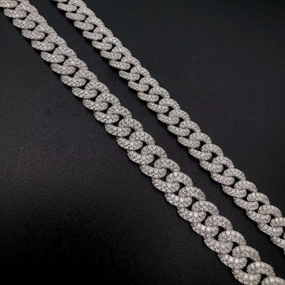 In Stock S925 Sterling Silver D VVS Moissanite Diamond 6.5mm-12mm 6.5Inch-24inches Cuban Link Chain Bracelet Necklace