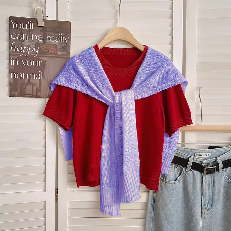 K1000 2024 new spring and autumn knitted solid color shawl outer wear thin women's summer neck protection small waistcoat
