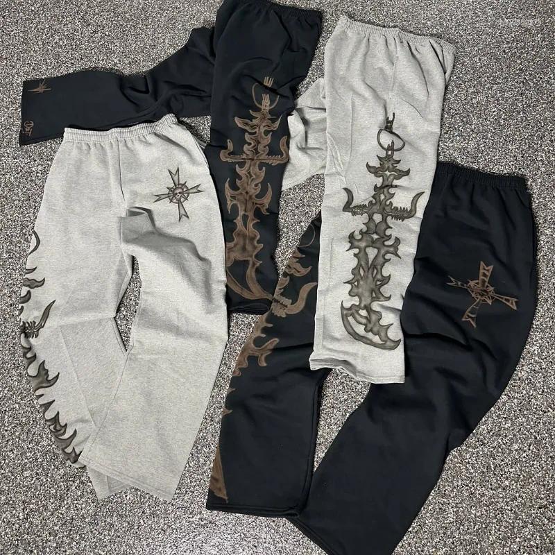 Men's Hoodies Vintage Slacks Print Unique High Waisted Oversize Casual Pants Street Hip Hop Harajuku Men Tracksuit
