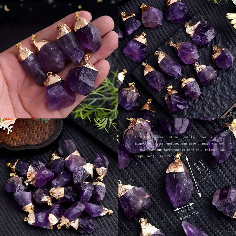 Natural Irregular Crystal Rough Gold-Plated Necklace DIY Accessories Hanging Ornament Amethyst Pendant