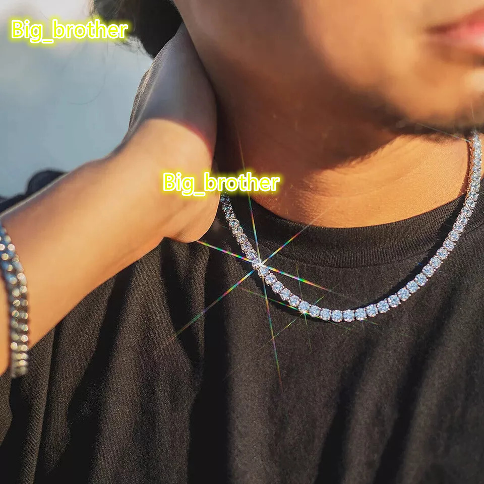 Ready to Ship Men Tennis Chains White Gold 3mm 4mm 5mm 6mm Tennis Chain Vvs Moissanite for Hip Hop Jewelry Necklace Chain S925