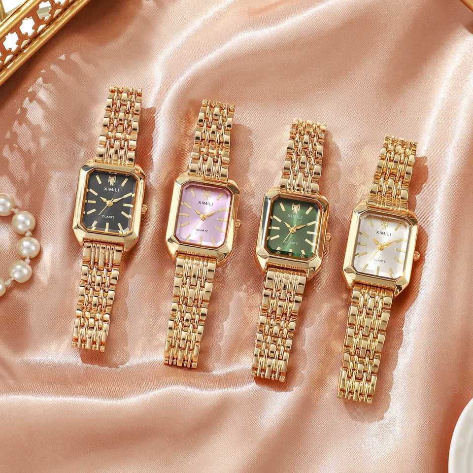 1/2/4PCS Luxury Women es Fashion Rectangle Woman Quartz Stainl Steel Band Wristes Reloj MujerWithout BoxXJ250612
