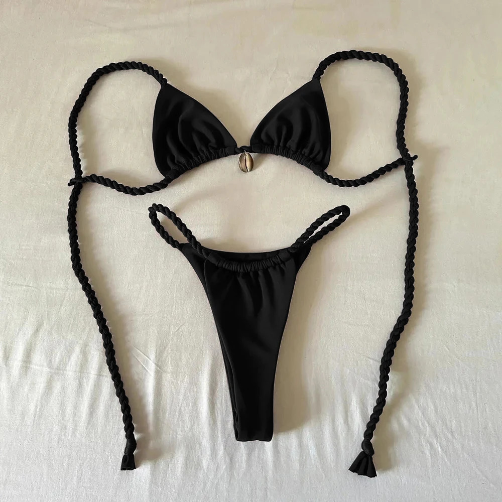 Micro Bikinis Sexy Women Swimsuits Swimwear 2025 Push Up Bikini Set Shell Bathing Suit Halter Beachwear Brazilian Biquini Female 250611