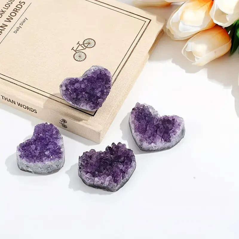 Natural Heart Set Box Amethyst Heart-Shaped Colorful Crystal Cluster Block Home Decoration Demagnetization Ornament